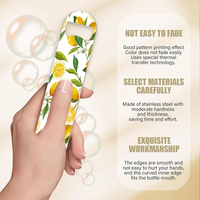 2 PACK Beer Bottle Opener, Stainless Steel Flat Bottle Openers,7 inch Metal Decor,Lemon With Flowers