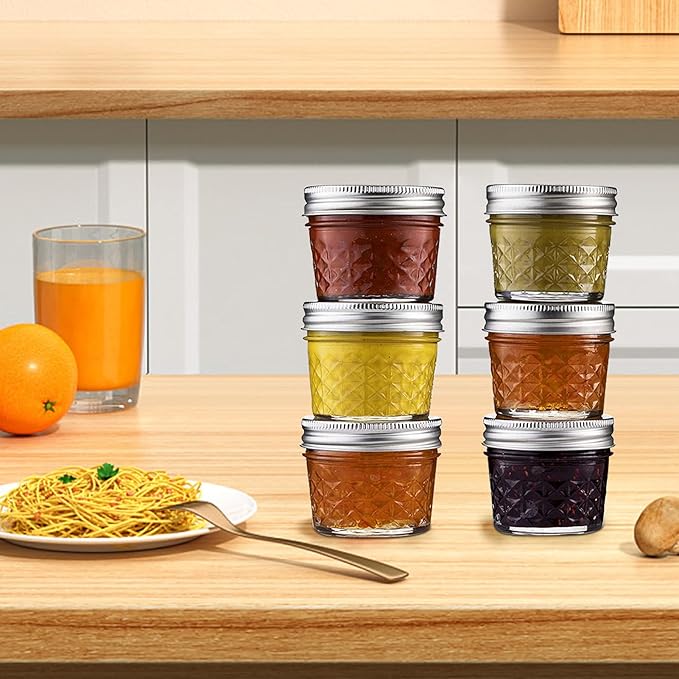 Mason Jars Airtight Lids Glass Canning Jars 3.4oz/100ml Regular Lids Spice Jars Honey Jars for Yogurt,Jam,Spice,Overnight Oats Canning, Preserving,Decorations,Jelly,Dessert,6 Pack (3.4 oz)