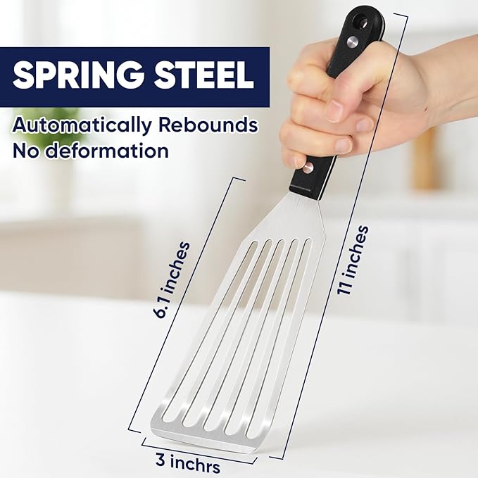 Newness Metal Fish Turner Spatula Stainless Steel for Kitchen Use, Small Griddle Egg Spatula, Flexible, Polished Metal, Corrosion Resistant, Kitchen Slotted Turner with Thin Edge Ideal for Turning,11"