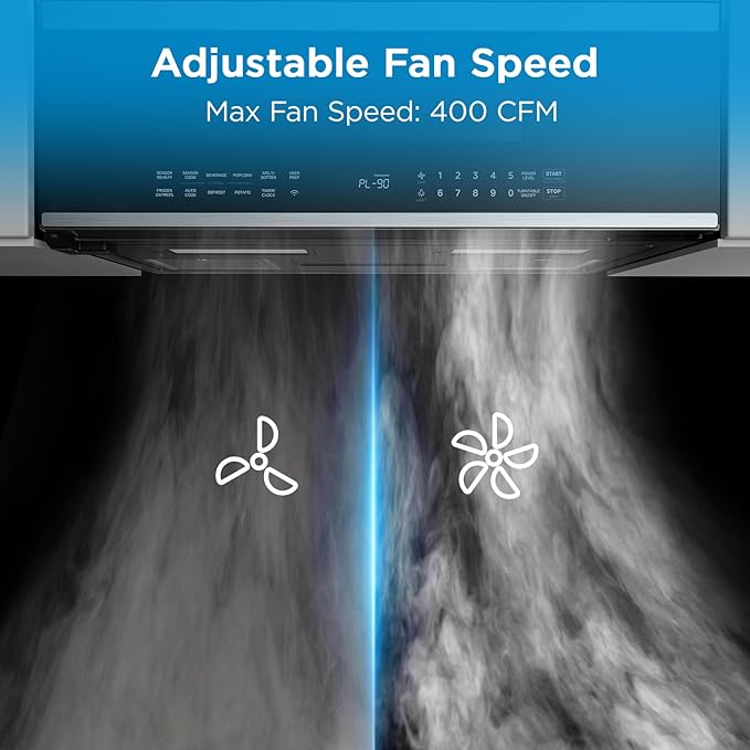 Midea MMO12S3ASTZ Over the Range Oven, 1.2 Cu.ft Slim, Stainless Steel Microwaves, 1000W Heating Power with 400CMF Vent Fan