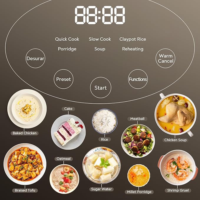 Low Carb Sugar Rice Cooker 2 Cups Uncooked and 4 Cups of Regular Cooking Small Carb Reducing Maker Rice and Grain Multi-Cooker with Stainless Steel and Nonstick Inner Pot