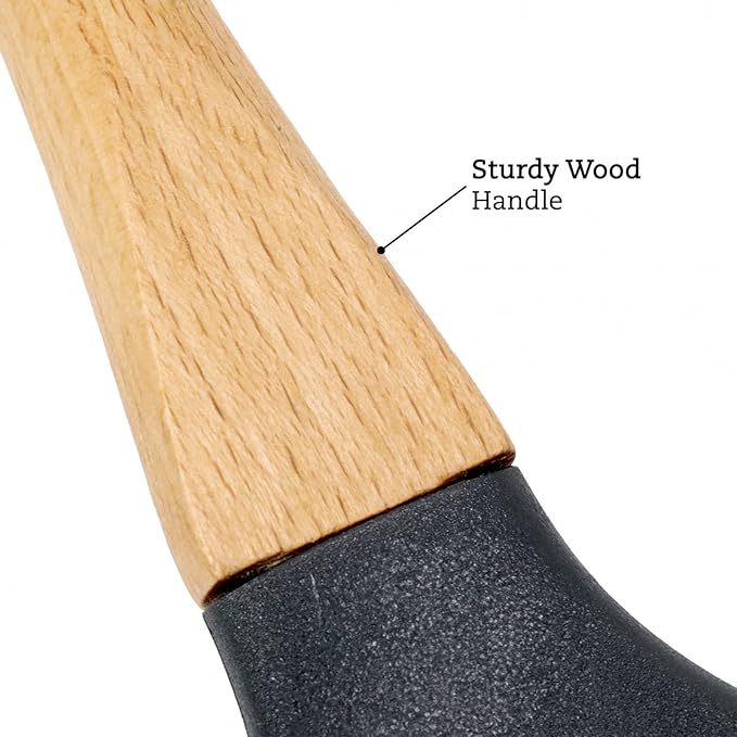 Beille Grey Nylon Slotted Spoon with Wooden Handle Kitchen Utensils High Heat Resistance, 13 Inch
