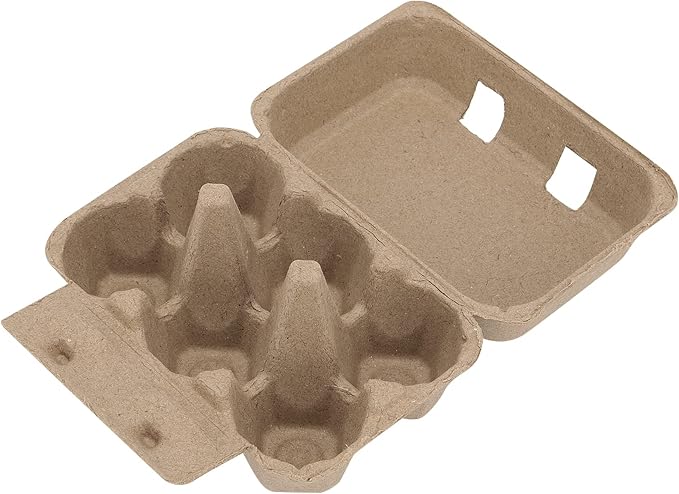 SEUNMUK 40 Pack 6 Cell Empty Egg Cartons, 6 x 3.7 x 2.7 Inch Brown Pulp Fiber Egg Tray Holder, Half Dozen Egg Container with Lids for Storing Eggs