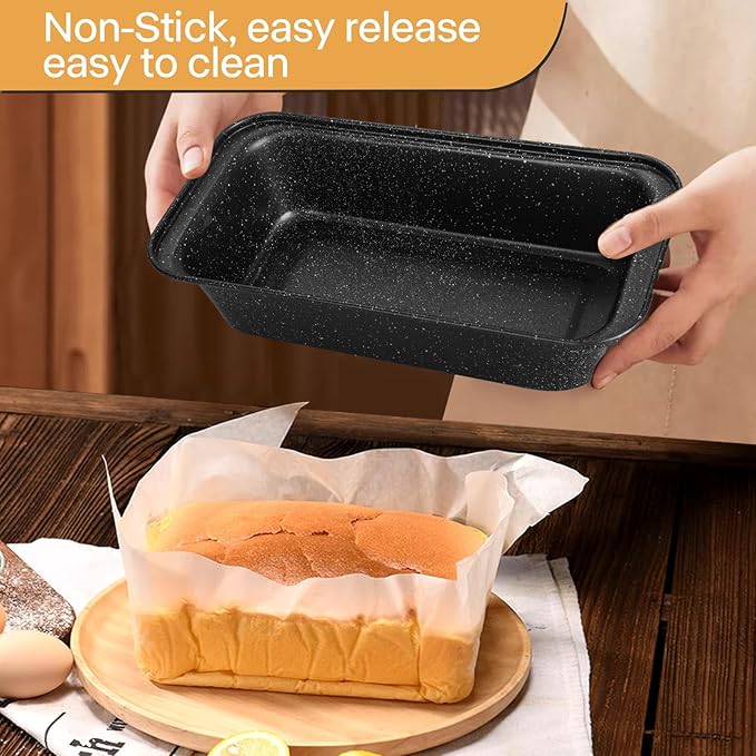 Bakeware Sets 6 Pcs, Non Stick Baking Pans Set, Black Speckled Kitchen Baking Set, Stackable Storage, Easy Clean & Even Heating, with Cooling Rack, Cake, Muffin, and Loaf Pan