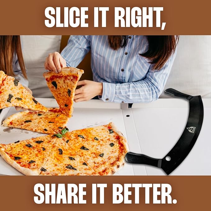 12-Inch Pizza Cutter Rocker Blade – Stainless Steel Mezzaluna Knife with Titanium Coating – Large Professional Pizza Cutter with Protective Cover – Dishwasher Safe