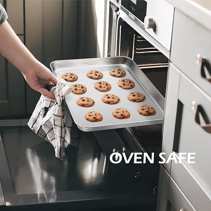 Stainless Steel Baking Sheets Set of 2, Leonyo 17" x 13" Large Half Cookie Sheets for Baking, 1IN Deep Metal Toaster Oven Pan Tray, Dishwasher Oven Safe