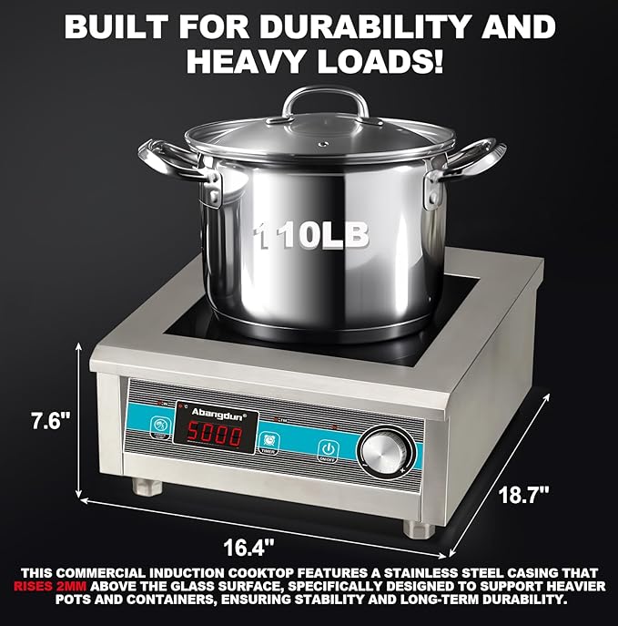 Commercial Induction Cooktop 5000W/190V~275V Commercial Range Countertop Burners Non-circulating Heating at Low Power18-hour Timer Hot Plate for Kitchen
