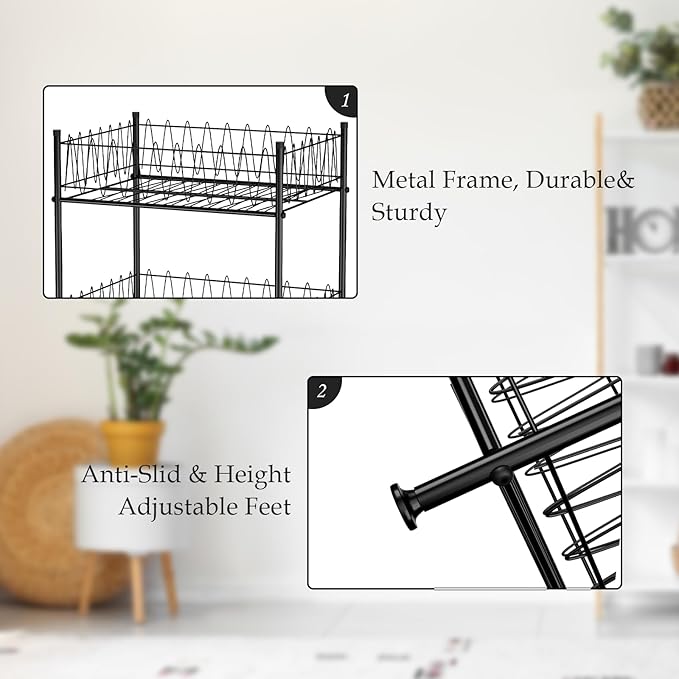 ETELI Water Bottle Organizer 4 Tier FreeStanding Water Bottle Holder Storage Rack Floor Metal Drink Soda Can Organizer for Pantry Kitchen Food Storage, Black