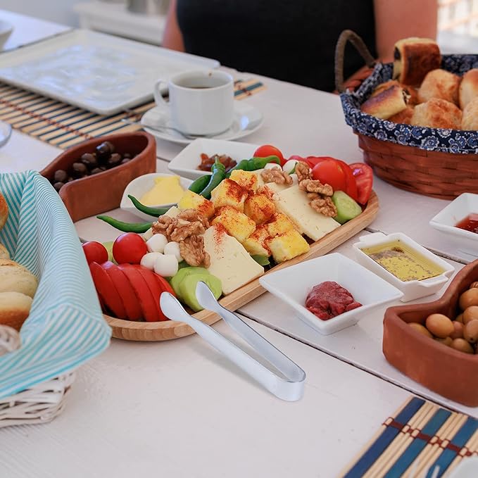 DUGATO 12 Pack Mini Serving Tongs (4.3 Inch Stainless Steel) - Small Appetizer, Sugar Cube & Ice Tongs for Tea Party, Coffee Bar, Buffets - Silver