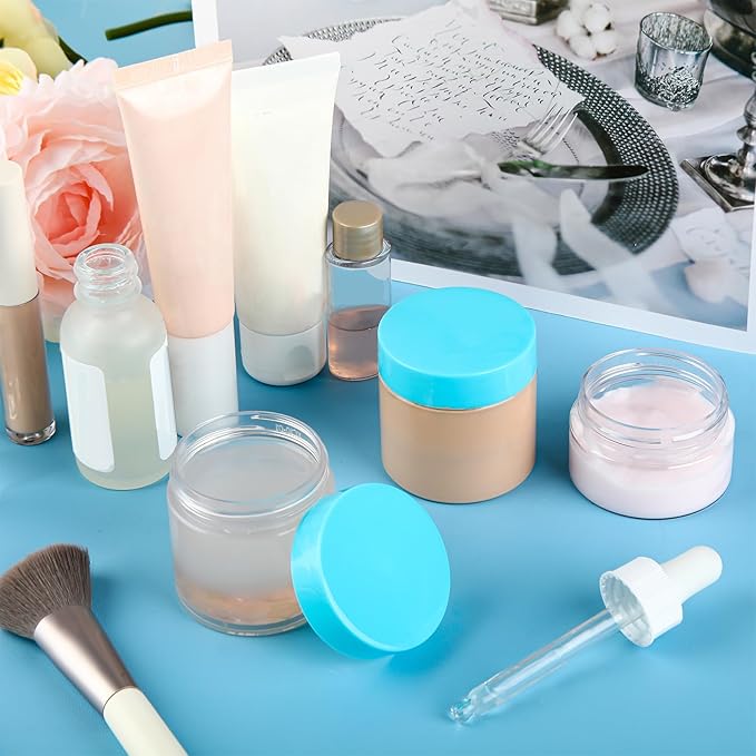 SATINIOR 6 Pack 1 oz Plastic Jars Containers with Lids Wide-mouth Refillable Leakproof Reusable Round Empty Jars for Travel Cosmetic Dry Food Spice Candy Cookie Home Kitchen Organizing(Blue)