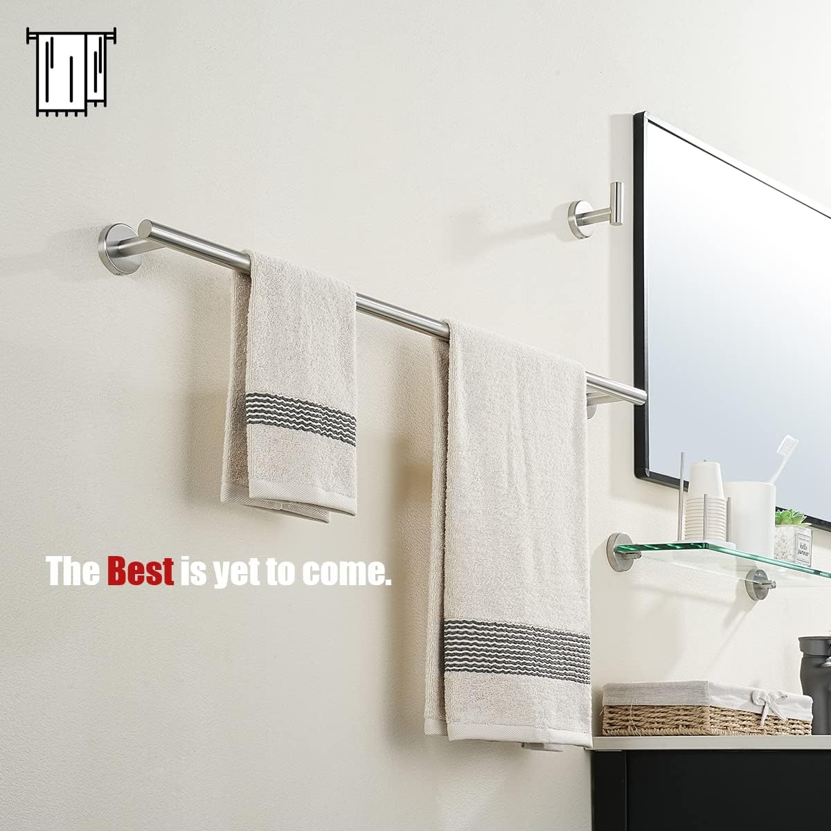 JQK Bath Towel Bar, 33 Inch 304 Stainless Steel Thicken 0.8mm Single Towel Rack for Bathroom, Towel Holder Brushed Steel Wall Mount, Useable Length 30 Inch 2 Pack, TB110L30-BN-P2