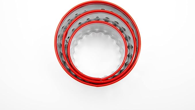 3Pcs Fluted Round Cookie Cutters - 2" & 2.6" & 3", Heavy Duty Food-Grade Stainless Steel, Mini Biscuit Cutter, Unique Design with Protective Red Top PVC
