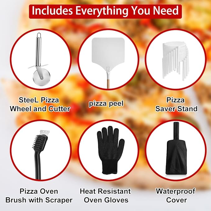 EDOSTORY Outdoor Pizza Oven, Wood Fired for Outside, Patio Maker With Stone, Peel, Grill Rack, and Waterproof Cover for Backyard Camping