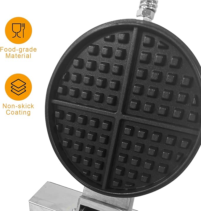 Commercial Waffle Maker for Home and Restaurant,1200 W Nonstick Waffle Iron, Single Head Stainless Steel Waffle Maker,No Rotation