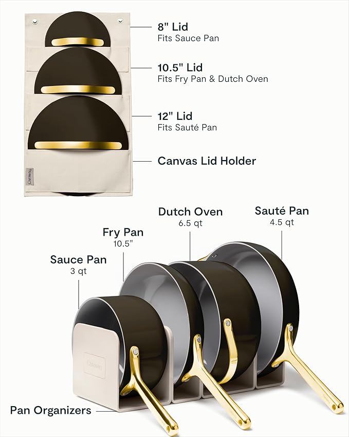 Caraway Nonstick Ceramic Cookware Set (12 Piece) Pots, Pans, Lids and Kitchen Storage - Non Toxic - Oven Safe & Compatible with All Stovetops - Black