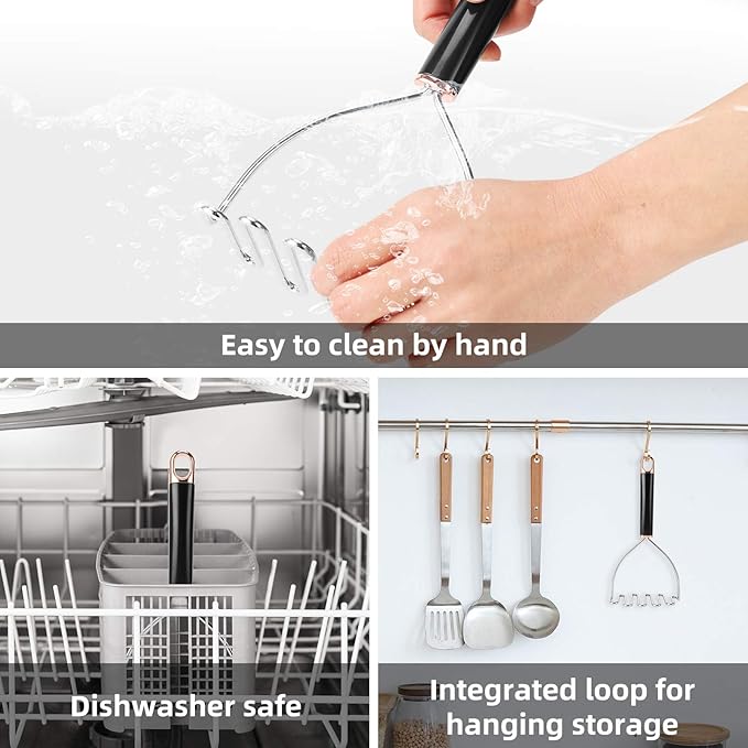 Potato Masher, Potato Masher Stainless Steel, Heavy Duty Mashed Potatoes Masher, Professional Metal Wire Masher Kitchen Tool for Bean, avocado, Vegetable-10.24 inch （Rose Gold）