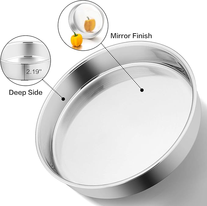 P&P CHEF 11 Inch Round Cake Pan Set of 3, Stainless Steel Round Baking Layer Pans Bakeware for Layer Birthday Cake, Fit Oven/Pots/Pressure Cooker, Leakproof & Dishwasher Safe, Silver