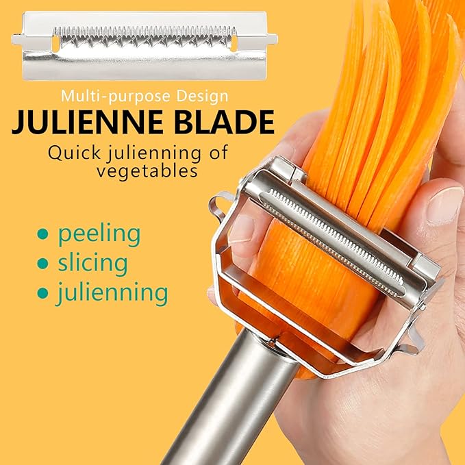 Stainless Steel Peeler Julienne Cutter Slicer for Carrot Potato Melon Vegetable and Fruit with Cleaning Brush
