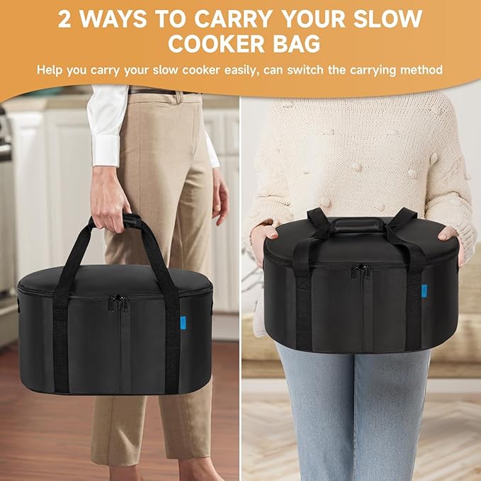 Portable Slow Cooker Travel Bag, Isulated Carrier Case Tote for 4-8 Quart Crock Carrier Compatible with Else Brands, Internal Mesh Net Holds Pot in Place, For Travel, Outdoor, Picnic, Black