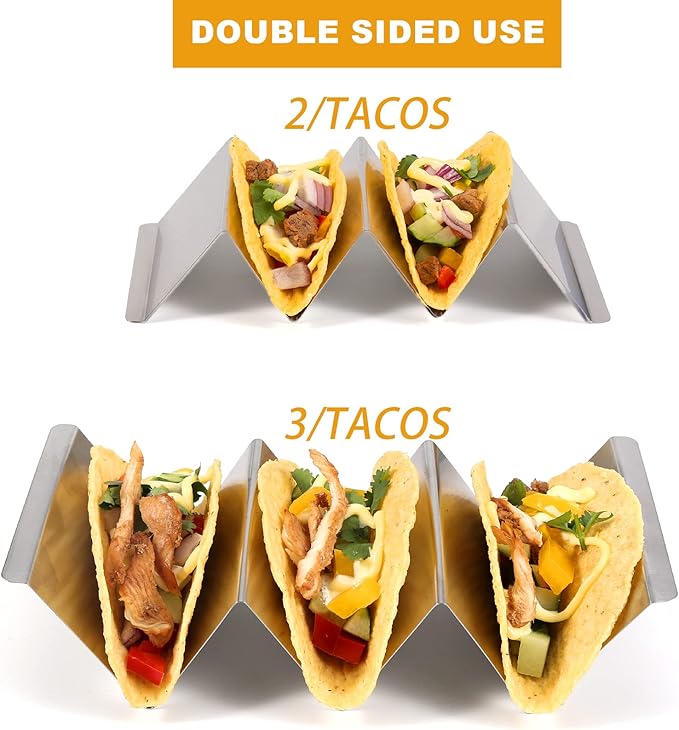 Taco Holders Set of 6, Taco Stand, Stainless Steel Taco Holder, with Easy-Access Handle, Each Can Hold 2 To 3 Tortillas, Oven Safe for Baking, Dishwasher and Microwave Safety