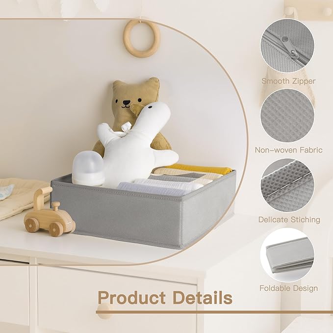 Criusia Drawer Organizer Clothes, 14 Pack Dresser Organizer for Baby Clothes, Underwear, Sock- Foldable Closet Organization and Storage Dividers Bins for Nursery, Bedroom and Dorm (Grey)