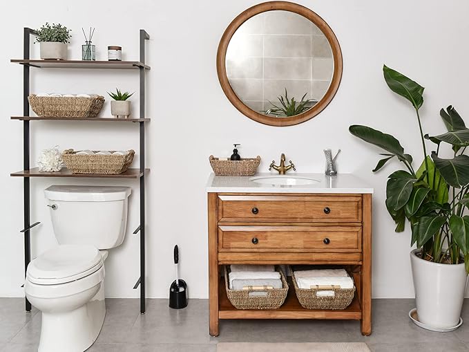 StorageWorks Hand-Woven Jumbo Storage Baskets with Wooden Handles, Seagrass Wicker Baskets for Organizing, 2-Pack