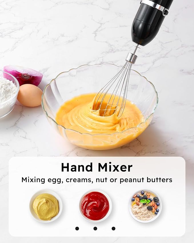 Sangcon 6-in-1 Immersion Blender Handheld, Hand Blender with Chopper & 34oz Blending Cup Storage Base, 2-Speed Adjustable Stick Blender,Stainless Steel Blades, Detachable Blender, Whisk, Milk Frother