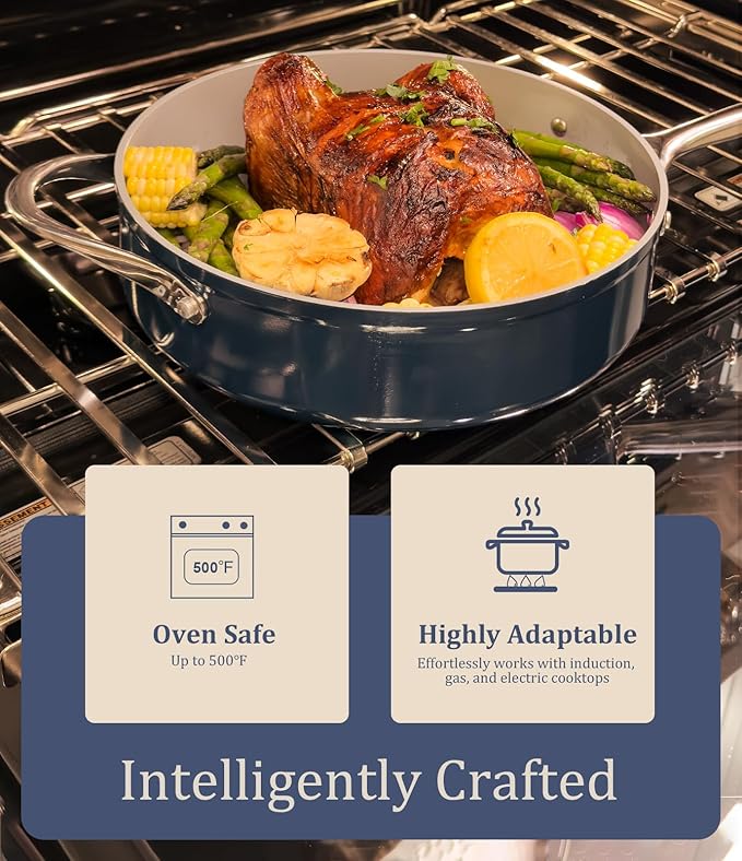 Stock Pot 4.5qt Dutch Oven with Lid (9.5") Nonstick Ceramic Coated Non-Toxic PFAS-Free Even Heat Distribution for Braising, Baking Bread & Soups, Compatible for All Cooktops(Induction/Gas/Electric) Oven Safe to 500°F (Cream)