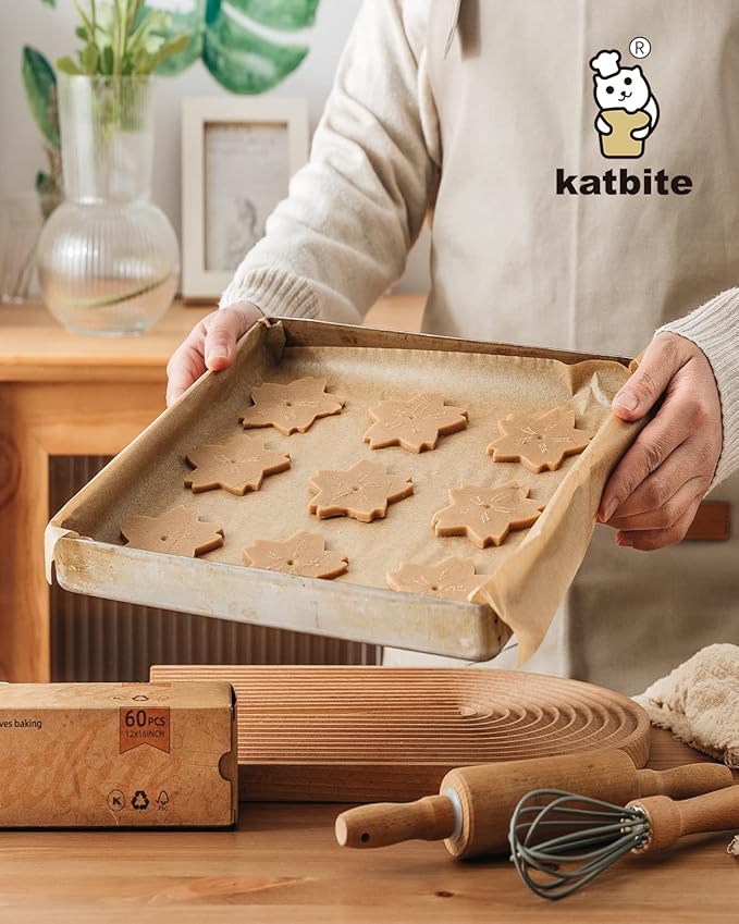 Katbite 12x16 Inch Parchment Paper Sheets, Pre cut Unbleached Baking Paper, Heavy Duty & Non-stick for Half Sheet Baking, Cooking, Grilling Wrapping Foods