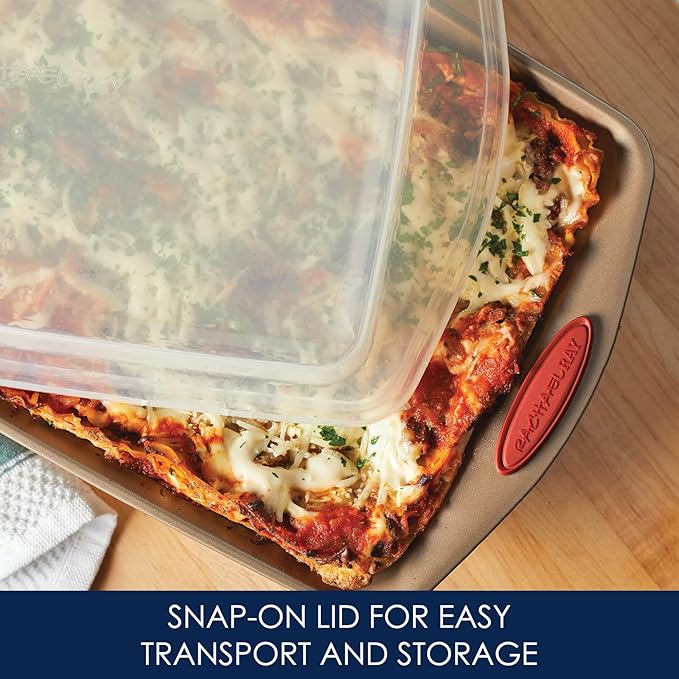 Rachael Ray Cucina Nonstick Bakeware Set Baking Cookie Sheets Cake Muffin Bread Pan, 10 Piece, Latte Brown with Cranberry Red Grips