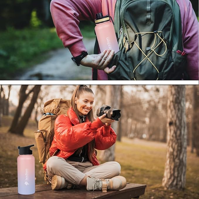 Lexlion Tea Infuser Bottle - Fruit Infuser Water Bottle 32 Oz, Triple Walled Insulated Stainless Steel, Thermal Leaf Infusion, Silicone Sleeve, 3 Lids Leakproof, Metal Mug Gallon