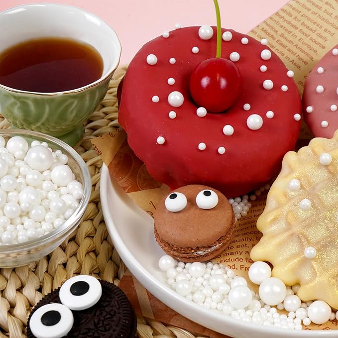 Edible White Pearl Sugar Sprinkles for Cake Decorating, Candy Pearls Cupcake Toppers, 150g/5.29oz, Mix Sprinkles, Baking Cake Decorations, Easter, Wedding Party Chirstmas Supplies