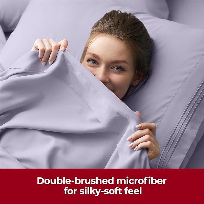 Mellanni Extra Deep Twin Sheets - 3 PC Iconic Collection Bedding - Hotel Luxury, Ultra Soft, Cooling Bed Sheets - Wrinkle, Fade, Stain Resistant (Twin, Lavender)