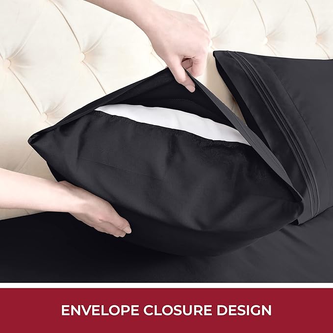 Mellanni RV Short Queen Sheets - 4 PC Iconic Collection Bedding - Hotel Luxury, Extra Soft, Cooling Bed Sheets - Deep Pocket up to 10 inch (RV/Short Queen, Black)