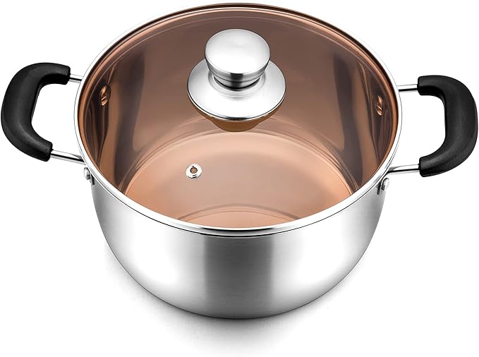 LIANYU 4QT Stock Pot, Stainless Steel Soup Pasta Pot with See-Through Lid, Heavy Duty Stockpot for Strew Simmer Boiling, Heat-proof Handle, Dishwasher Safe