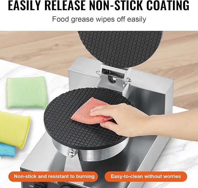 VEVOR Electric Ice Cream Cone Maker, Commercial 1230W Waffle Cone Machine, Non-Stick Stainless Steel Egg Roll Mold, with Temperature and Time Control, Handle, for Restaurant Bakery Snack Bar Family