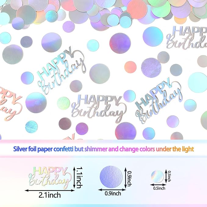 300PC Circle Dots Birthday Confetti for Table Iridescent Happy Birthday Table Scatters Party Decorations