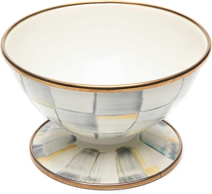 MACKENZIE-CHILDS Enamel Ice Cream Bowl, Serving Bowls for Entertaining, 2-Cup Capacity, Gray-and-White Sterling Check