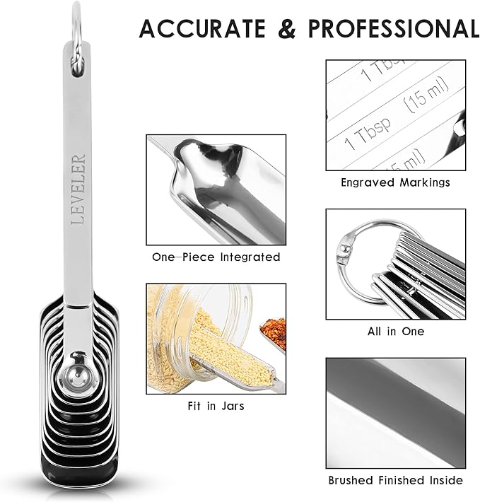 Smithcraft Measuring Cups and Spoons Set, Stainless Steel Measuring Cups Set, Dry 7 Measurer Cups 9 Measurement Spoons with Leveler & Measure Enquivalents for Kitchen & Baking Nesting Measuring Tools