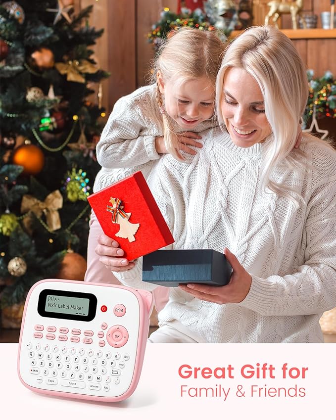 Pink Label Maker, D210S Label Maker with Tapes Waterproof, Handheld Label Makers Labeler Includes USB-C for Power, Easy-to-Read Screen, Multiple Fonts Icons Frames for Home Office Organization