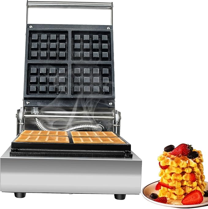 Li Zhen Commercial Waffle Maker,Electric Nonstick Round Waffle Machine,Mini Waffle Maker for Classic Waffles Square Pancake Maker Waffle Iron 4 Slices for Children's