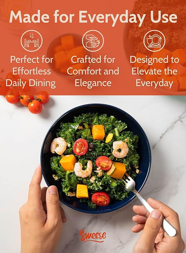 Sweese 22oz Porcelain Pasta Bowls Set - 7.6" Salad Serving Dishes, Microwave Dishwasher Safe, Set of 6, Vibrant Colors