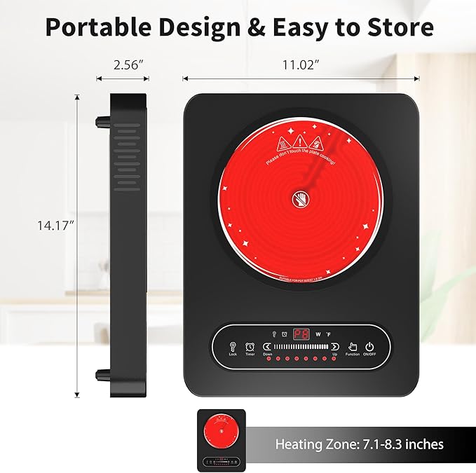 Single Burner Electric Cooktop,110V 1800W Electric Stove Top with LED Touch Control,10 Power Levels, Timer, Safety Lock,Portable cooktop
