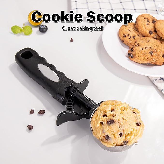 Ice Cream Scoop Set, Cookie Scoop set of 3, 3.25 Tbsp/ 4.9 Tbsp / 6 Tbsp Ice Cream Spoon with Trigger, Cookie Dough Scoop, Portion Scoop 1.63 oz, 2.45 oz, 3oz