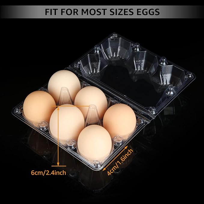 100PCS Egg Cartons Cheap Bulk, Each Holds Half Dozen Eggs (6 Eggs), Plastic Chicken Egg Carton Egg Tray Egg Cartons Holder for Family Pasture Farm Market