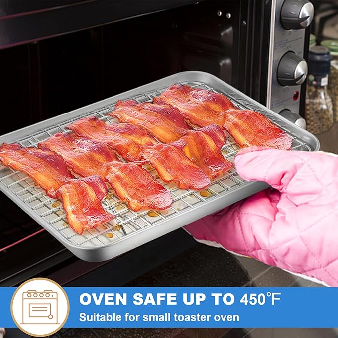 P&P CHEF 12.5 + 9 Inch Baking Sheet and Rack Set, Stainless Steel Cookie Sheets Oven Baking Pans Trays with Cooling Racks for Cooking & Roasting, Oven & Dishwasher Safe, (4Pcs)