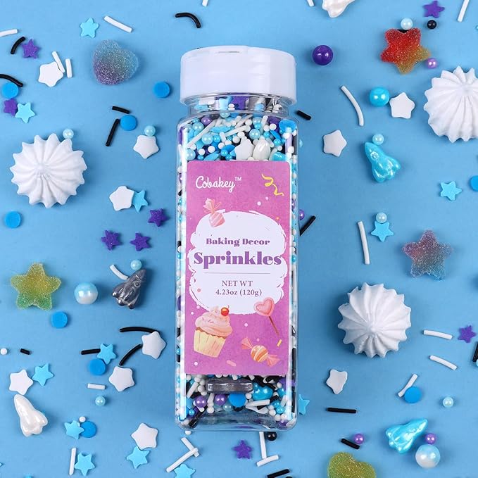 Galaxy Star Sprinkles for Cake Decorating 4.23ounce - Pearl Sugar Mix Contains Spaceship & Star Sprinkles for Cupcake Toppers, Ice Cream, Candy, Cookie Decorations - Children Party Supplies