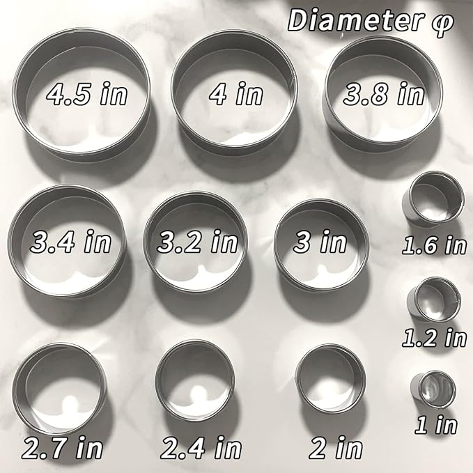 Round Cookie Cutters Set 12Pcs, Metal Cookie Cutters Sturdy Dough Molds with Case, Basic Biscuit Cutter for Fondant Pancake Baking Decorations Holiday Birthday Party