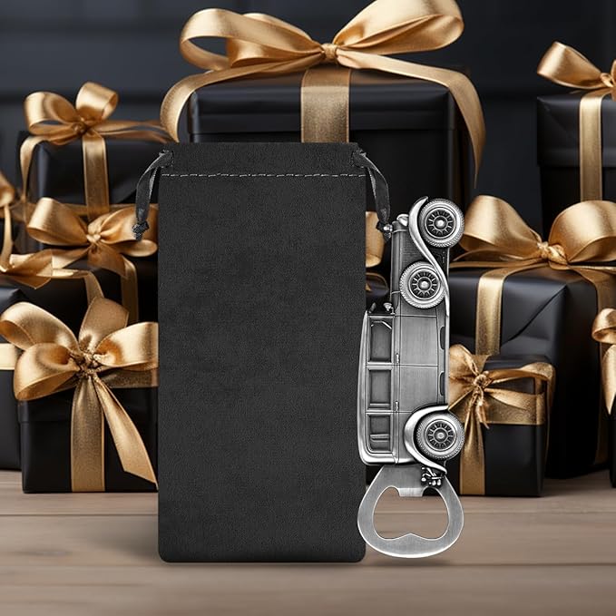 LKKCHER Car Bottle Opener, Classic Car Gifts for Men Him, Birthday Fathers Day Christmas Gifts for Men Dad Grandpa, Vintage Beer Accessories, Silver with Gift Bag