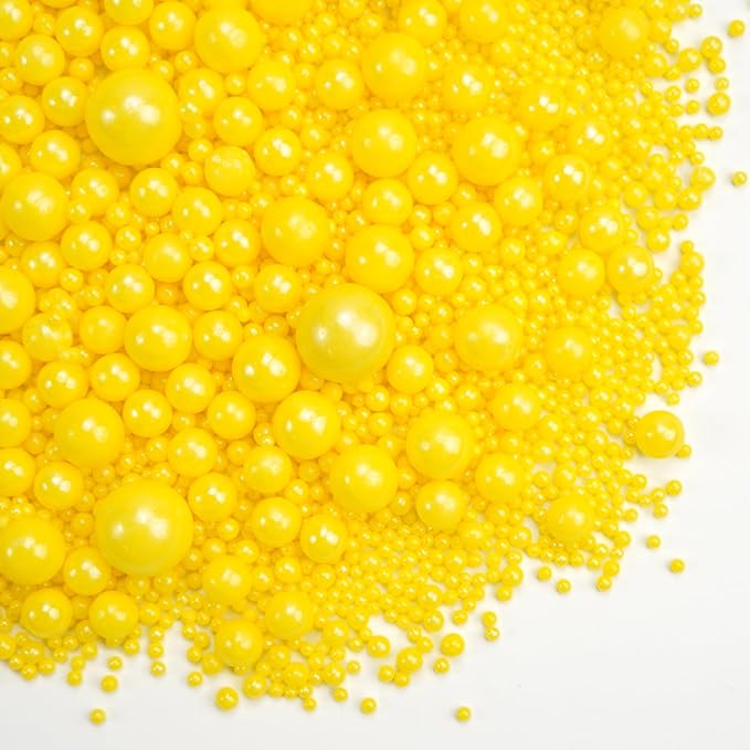 Dazzjoy Edible Pearls, Yellow Pearl Sugar Sprinkles, 130g/4.58oz, Yellow Ball Pearls for Cake Decorating, Cupcake Toppers, Edible Cake Decoration